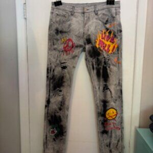 Men's Casual Hell Color Printed Washed Jeans (Grey, 36) NWT
